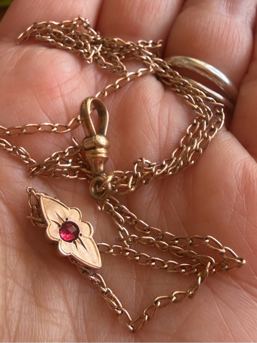 Antique Victorian Rose Gold Filled Pocket Watch Slide Chain Necklace